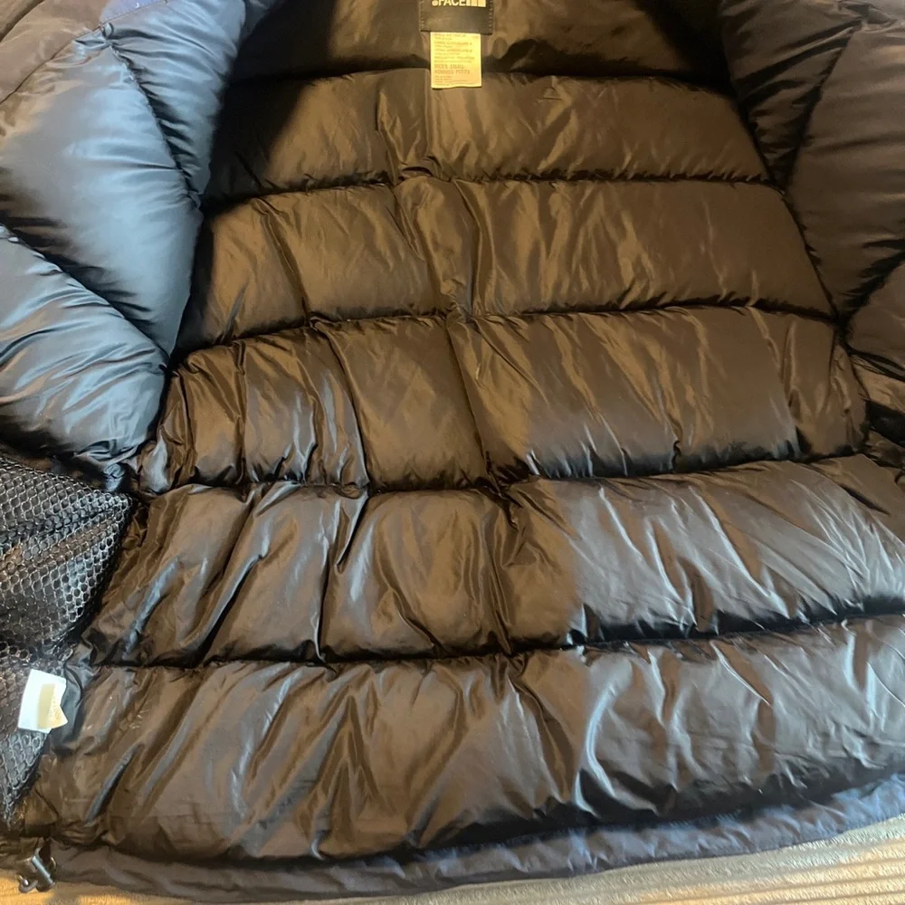 The North Face Coat Mens Small Hommes Petits Navy Goose Down Hooded Parka